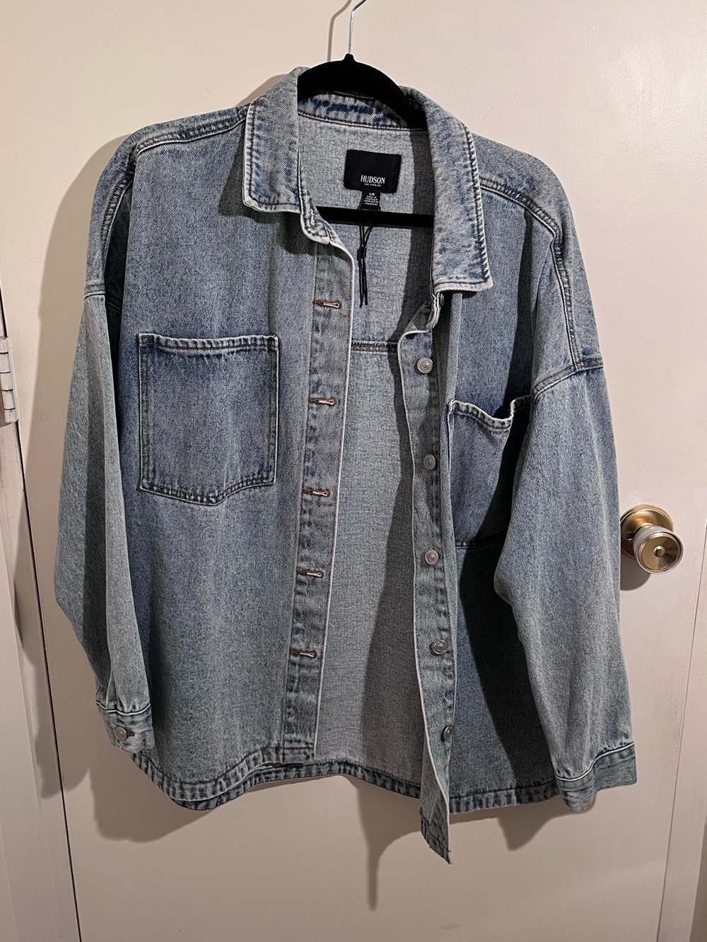 Hudson Jeans Light Blue Denim Jacket for Women Oversized Shacket Buttons